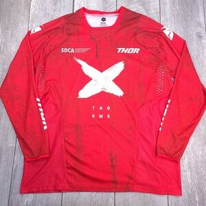 Thor Motocross Jersey Mens 2XL Red SDCA Long Sleeve Graphic Racing Shirt